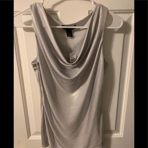 NWT WHBM Silver Shimmer Cowl Neck Sleeveless Top - Small